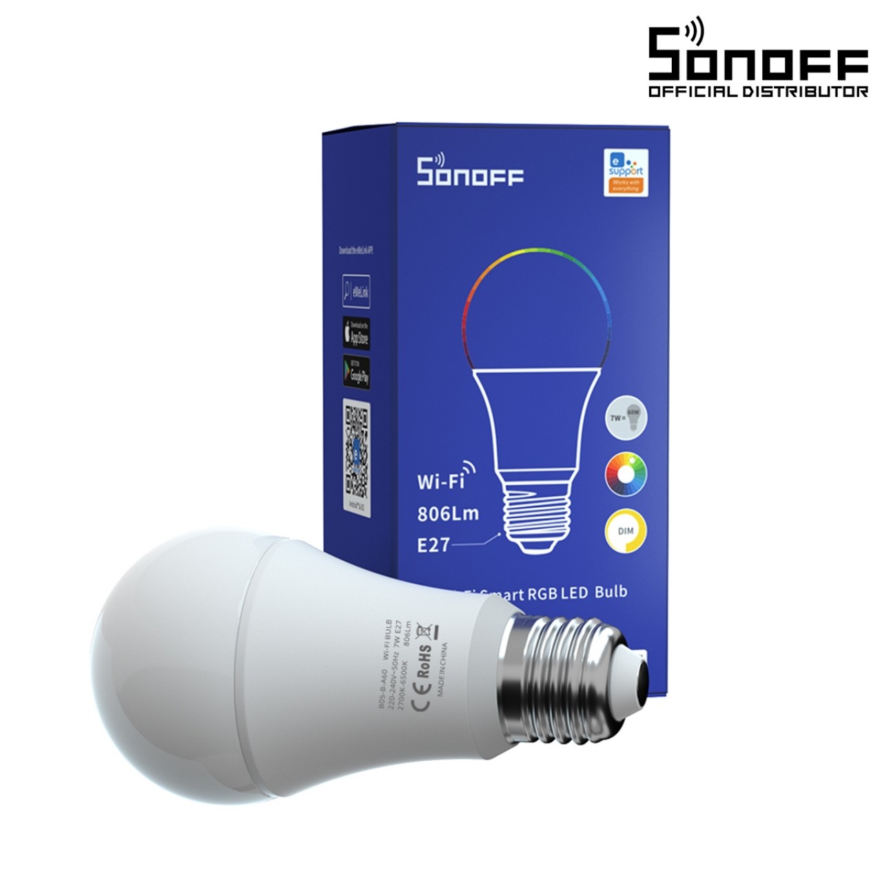 GloboStar® 80030 SONOFF B05-B-A60-R2 - Wi-Fi Smart LED Bulb E27 A60 9W 806lm AC 220-240V RGB+CCT Change 16M Colors & from 2700K to 6500K Dimmable - 5863