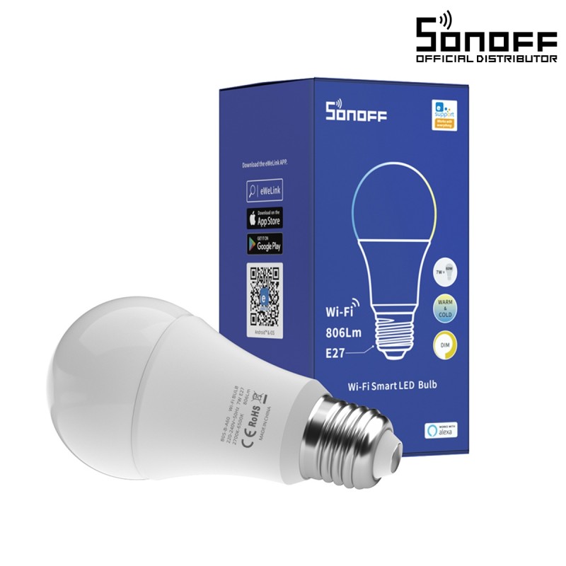 GloboStar® 80029 SONOFF B02-B-A60-R2 - Wi-Fi Smart LED Bulb E27 A60 9W 806lm AC 220-240V CCT Change from 2700K to 6500K Dimmable - 5864