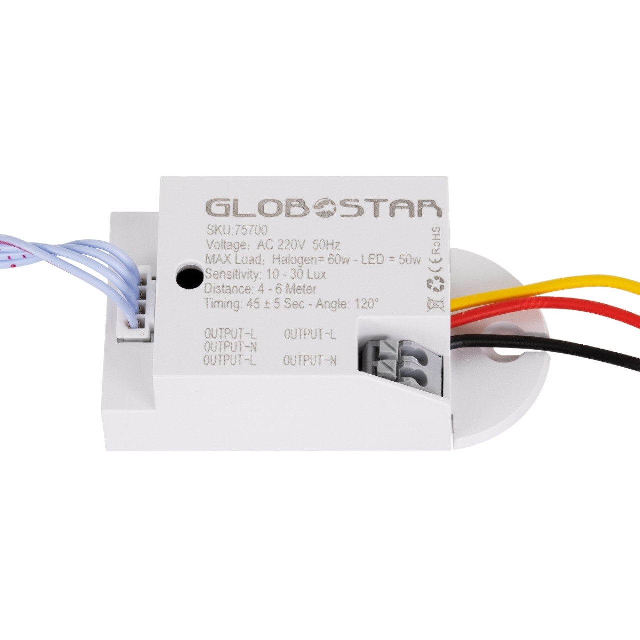 GloboStar® 75700 Χωνευτός PIR Ανιχνευτής-Αισθητήρας Κίνησης 360° 6m Motion Sensor AC 230V Max 800W - 6154