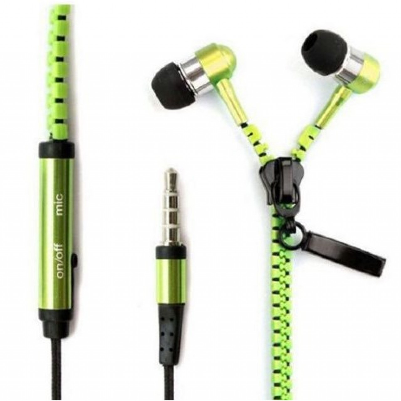 Ακουστικά Handsfree με φερμουάρ In-ear καλώδιο και μικρόφωνο 3.5mm - Πράσινο - OEM