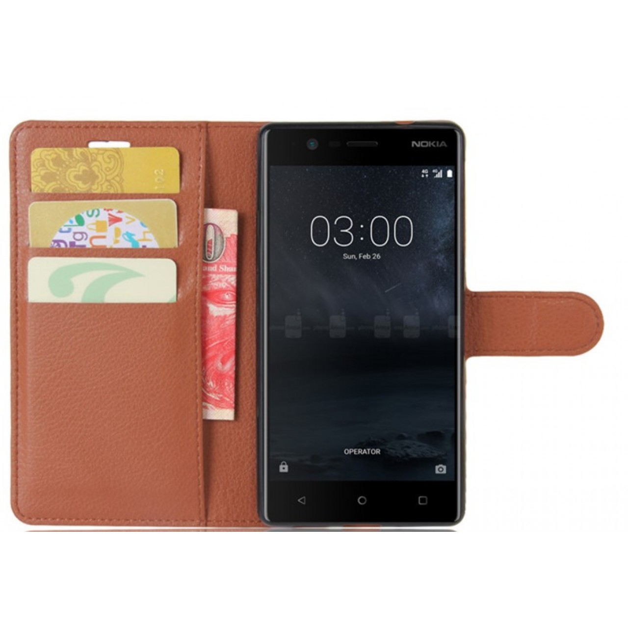 Θήκη Nokia 3 PU Leather Πορτοφόλι flip - 2871 - Καφέ - OEM