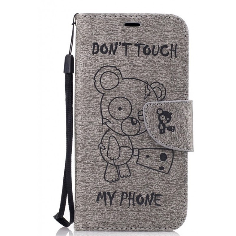 Θήκη Samsung Galaxy A3 2017 (Α320F) PU Leather Πορτοφόλι flip Don't touch my phone - 2997 - Γκρί - OEM