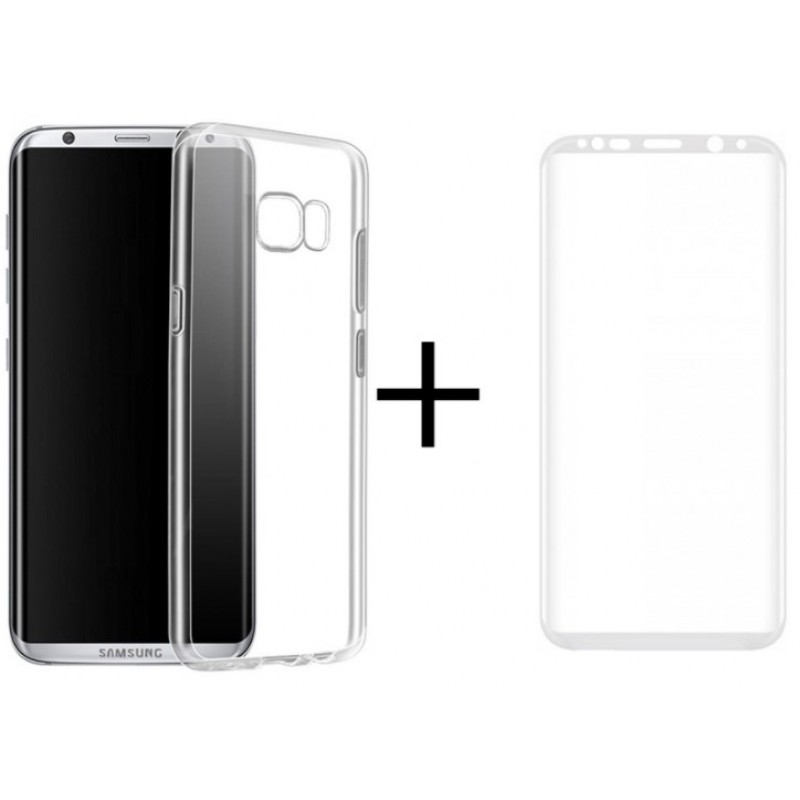 Θήκη Samsung Galaxy S8 Σιλικόνης TPU Ultra Slim Διάφανη + Tempered Glass Full Cover 3D Curved Edge Λευκό - 3167 - Remax