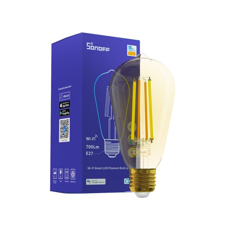 Sonoff Smart Λάμπα LED για Ντουί E27 και Σχήμα ST64 Ρυθμιζόμενο Λευκό 700lm Dimmable - 5477