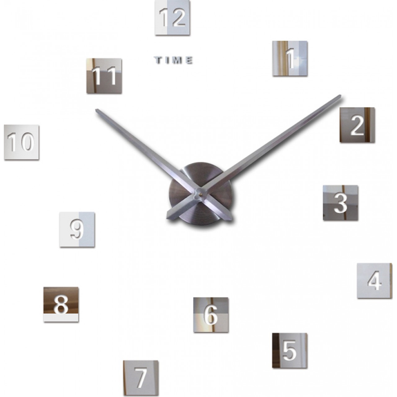 Αυτοκόλλητο Ρολόι Τοίχου Ακρυλικό Τετράγωνα με νούμερα - Μεγάλο - 5650 -  Ασημί