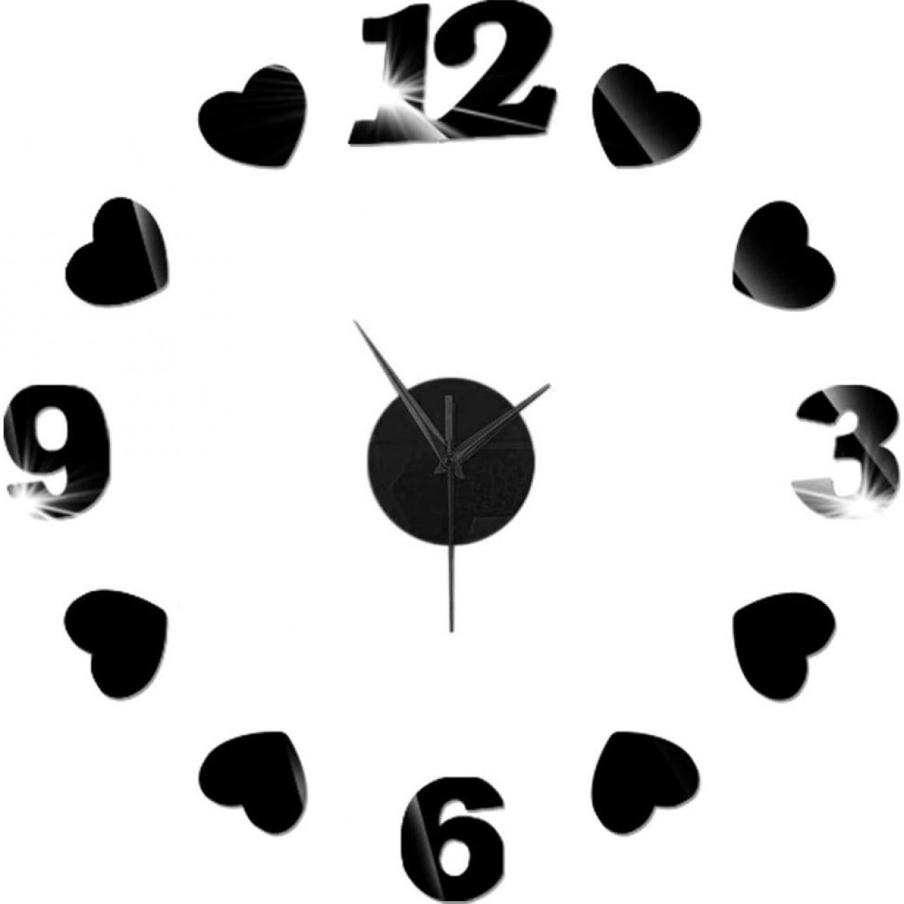 Αυτοκόλλητο Ρολόι Τοίχου Ακρυλικό με καρδούλες και νούμερα - Μικρό - 5653 - Μαύρο