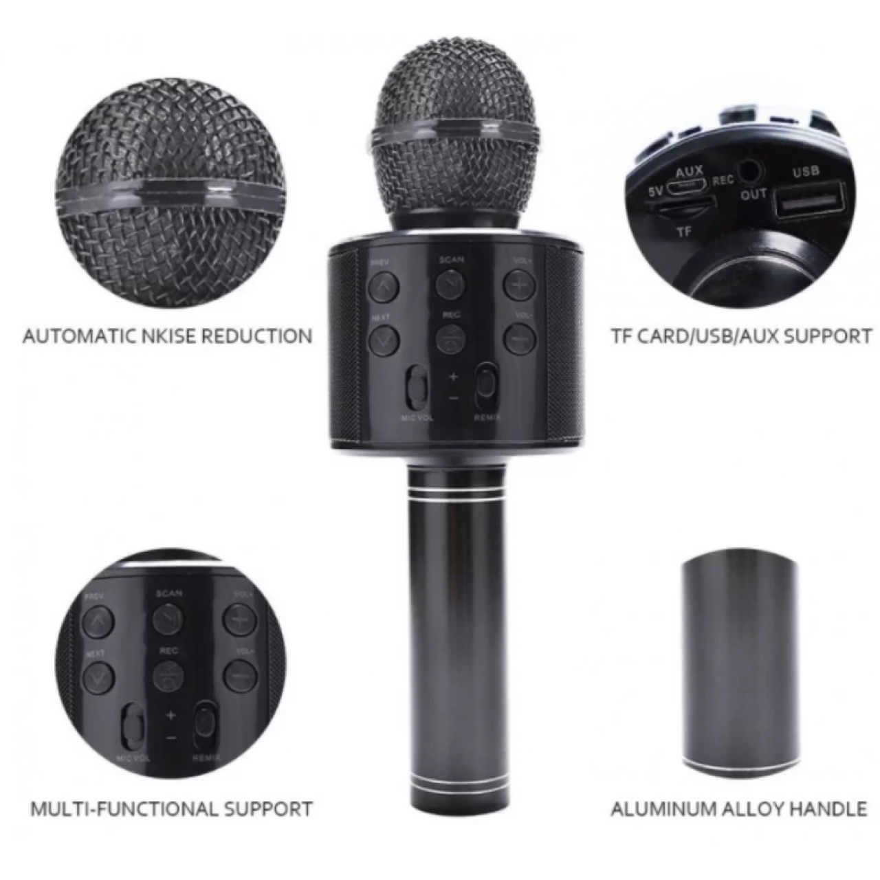Ασύρματο Μικρόφωνο Bluetooth με Ενσωματωμένο Ηχείο και Karaoke WS-858 - Μαύρο - 5791