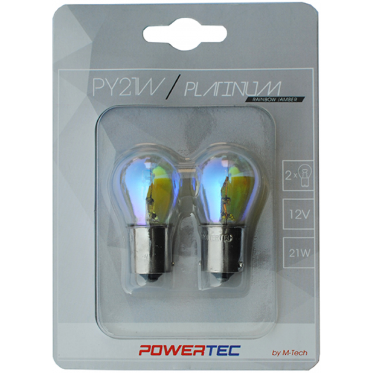 PY21W 12V 21W BAU15s ΜΟΝΟΠΟΛΙΚΟ ΠΑΡΑΚΕΝΤΡΟ (ΦΛΑΣ) RAINBOW POWERTECK PLATINIUM 2ΤΕΜ. - 5818