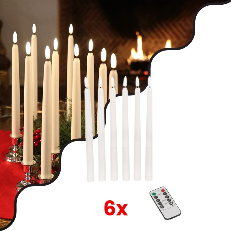 GloboStar® 79563 ΣΕΤ 6 Διακοσμητικών Realistic Κεριών Κηροπηγίου με LED Εφέ Κινούμενης Φλόγας - Μπαταρίας & Ασύρματο Χειριστήριο IR Θερμό Λευκό 2700K Dimmable - 6296