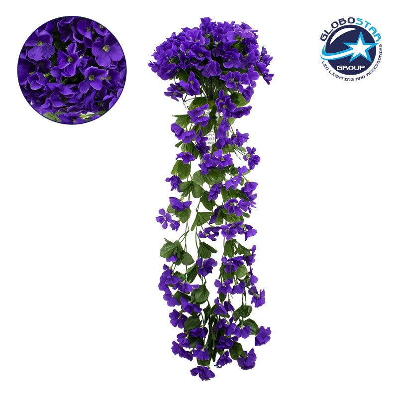 GloboStar® 78050 Τεχνητό Κρεμαστό Φυτό Διακοσμητικών Λουλουδιών με Μωβ Φλόξ M30 x Υ80 x Π30cm - 6375