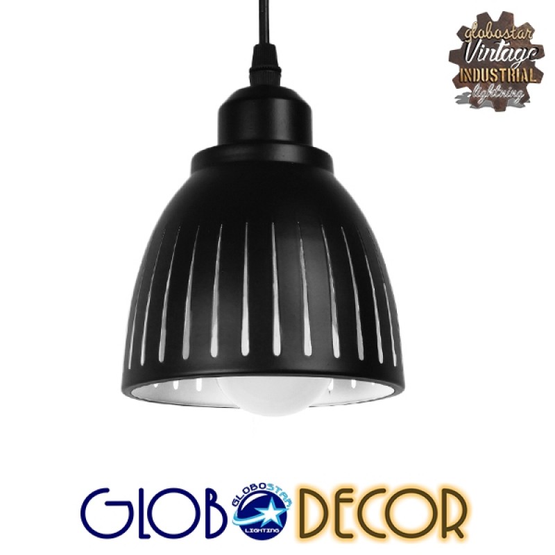 GloboStar® CHERITH 01478 Μοντέρνο Κρεμαστό Φωτιστικό Οροφής Μονόφωτο Μεταλλικό Μαύρο Λευκό Καμπάνα Φ13 x Υ14cm - 6515