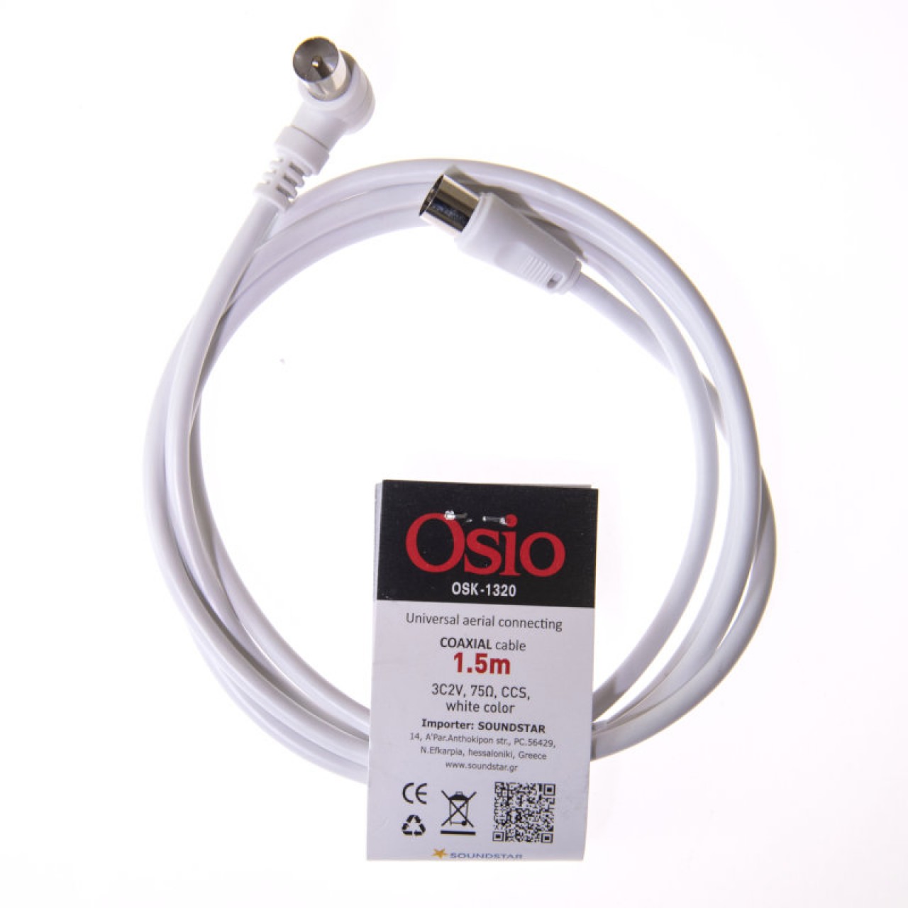 Osio OSK-1320 Ομοξονικό καλώδιο κεραίας γωνιακό αρσενικό σε θηλυκό 1.5 m 75 Ω - 6525