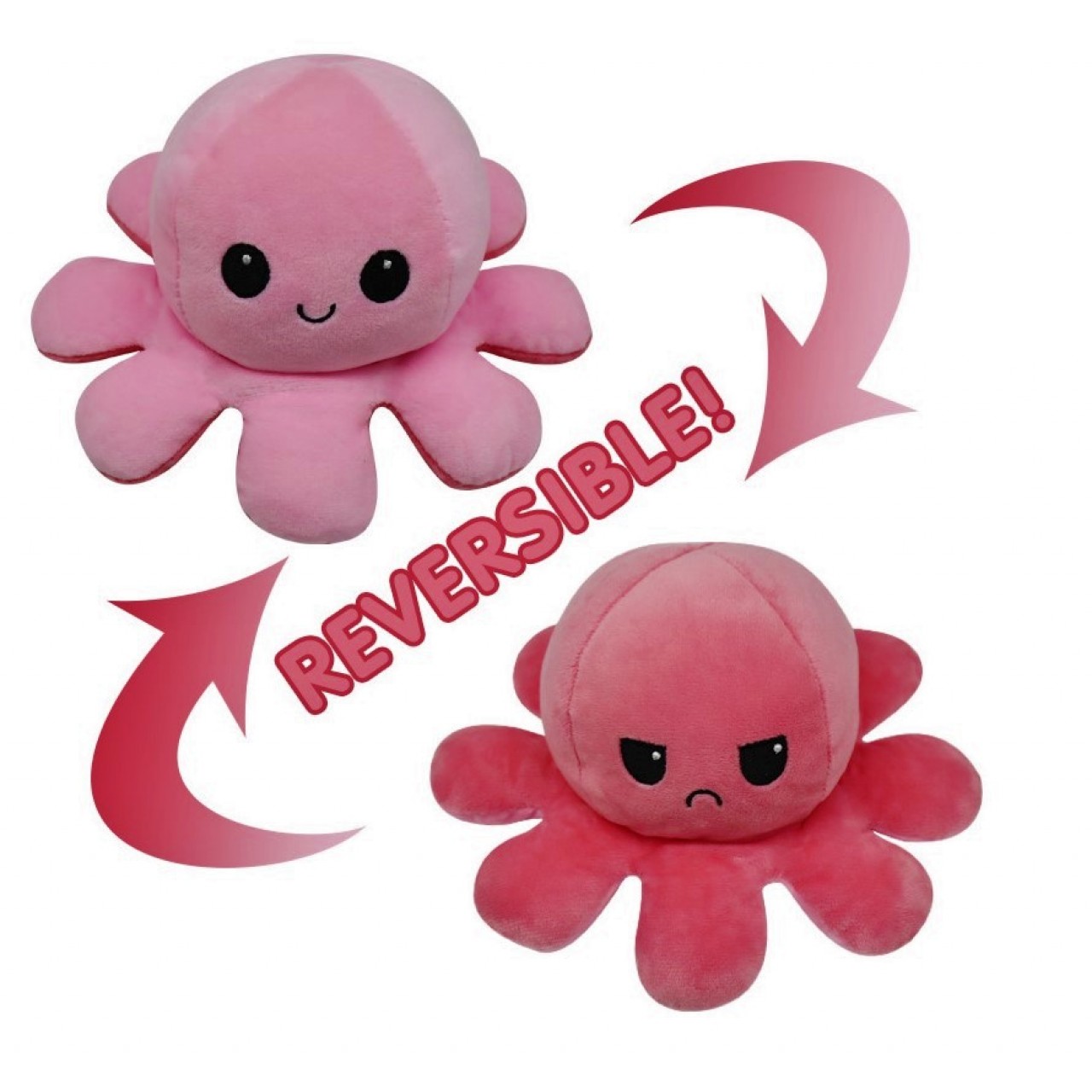 Χταπόδι διπλής όψης λούτρινο emotional reversible octopus plush 12 εκ - 5229 -  Ροζ / Ανοιχτό Ροζ