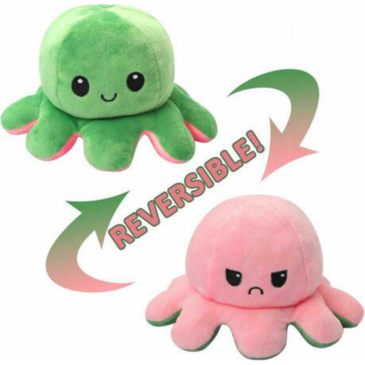 Χταπόδι διπλής όψης λούτρινο emotional reversible octopus plush 12 εκ - 5234 - Πράσινο / Ανοιχτό Ροζ
