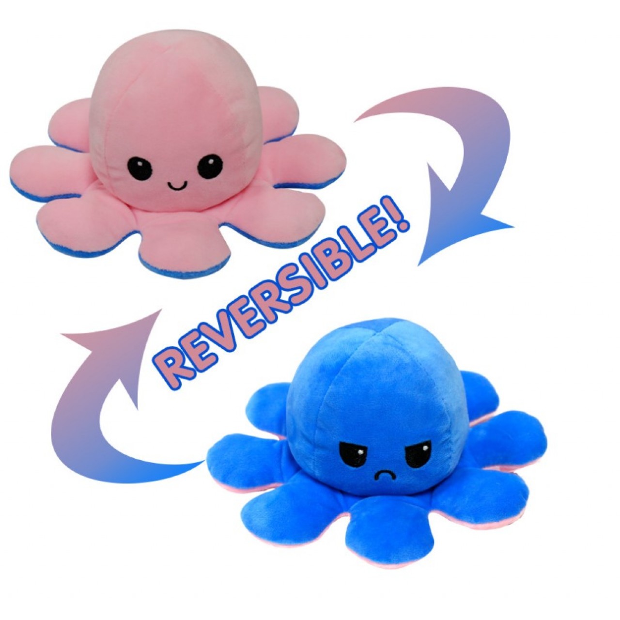 Χταπόδι διπλής όψης λούτρινο emotional reversible octopus plush 20 εκ - 5237 - Μπλε / Ροζ