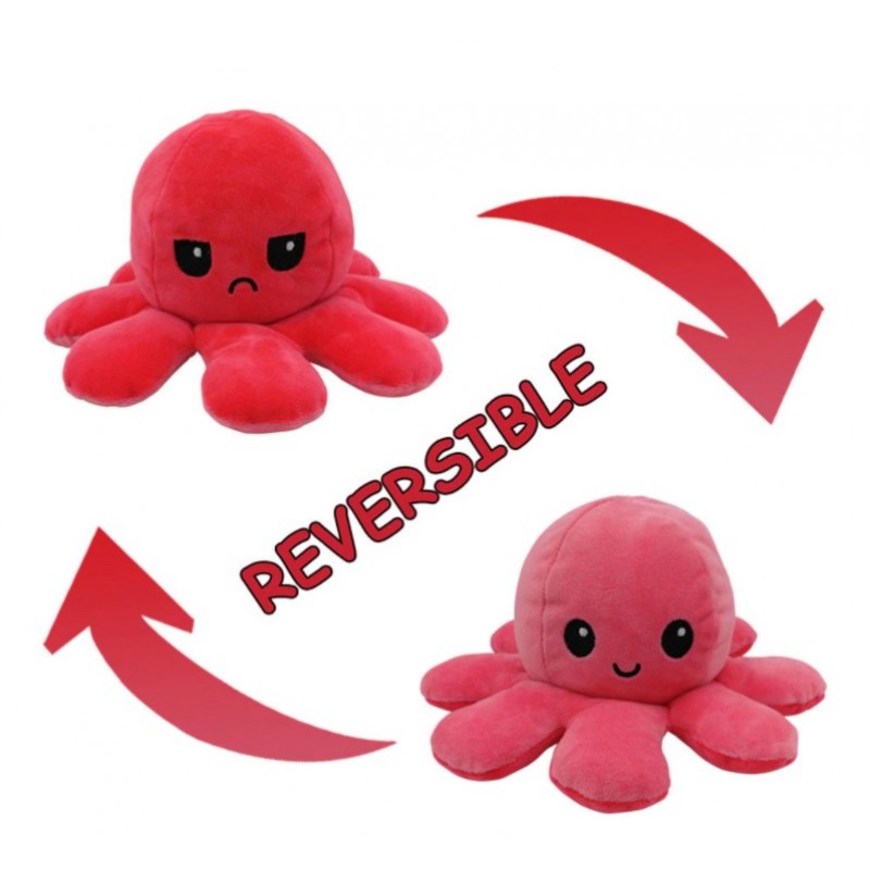 Χταπόδι διπλής όψης λούτρινο emotional reversible octopus plush 20 εκ - 5238 - Ροζ σκούρο / Ροζ ανοιχτό