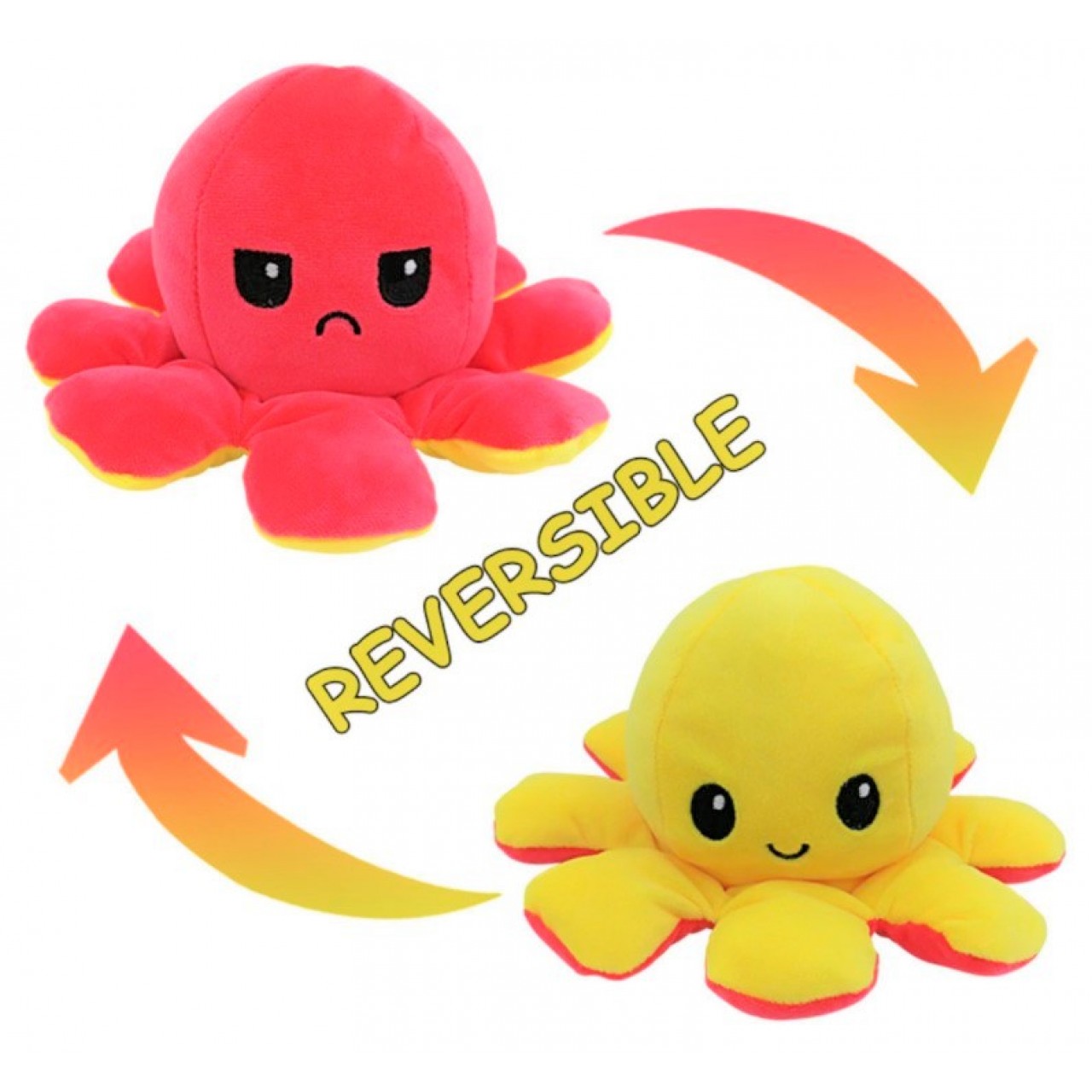 Χταπόδι διπλής όψης λούτρινο emotional reversible octopus plush 12 εκ - 5239 - Ροζ σκούρο / Κίτρινο