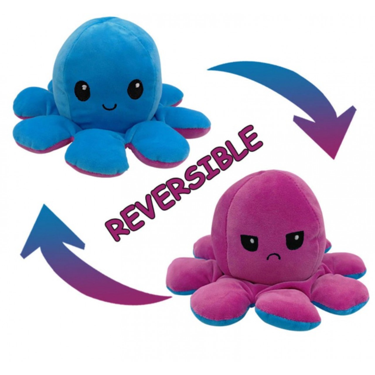 Χταπόδι διπλής όψης λούτρινο emotional reversible octopus plush 12 εκ - 5240 - Μωβ / Μπλε