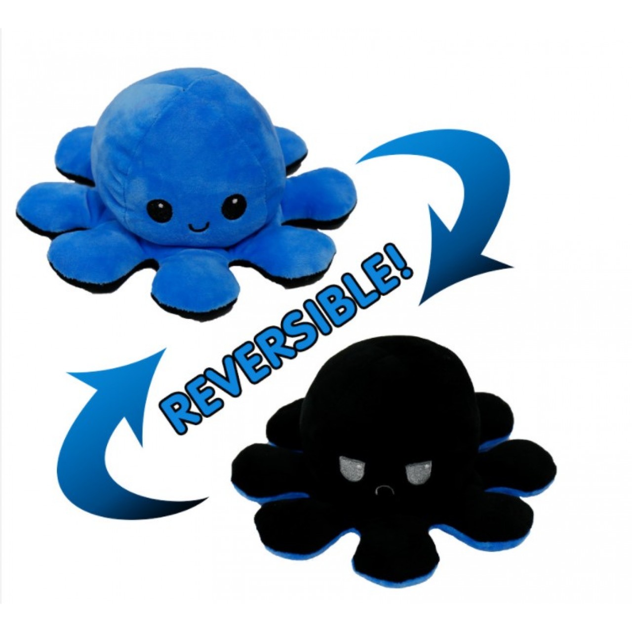 Χταπόδι διπλής όψης λούτρινο emotional reversible octopus plush 12 εκ - 5241 - Μπλε / Μαύρο