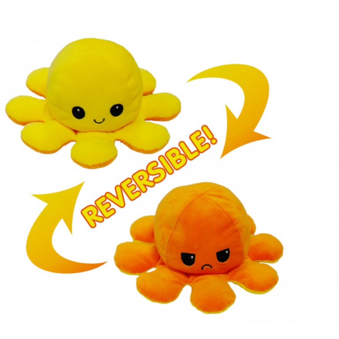 Χταπόδι διπλής όψης λούτρινο emotional reversible octopus plush 12 εκ - 5242 - Πορτοκαλί / Κίτρινο