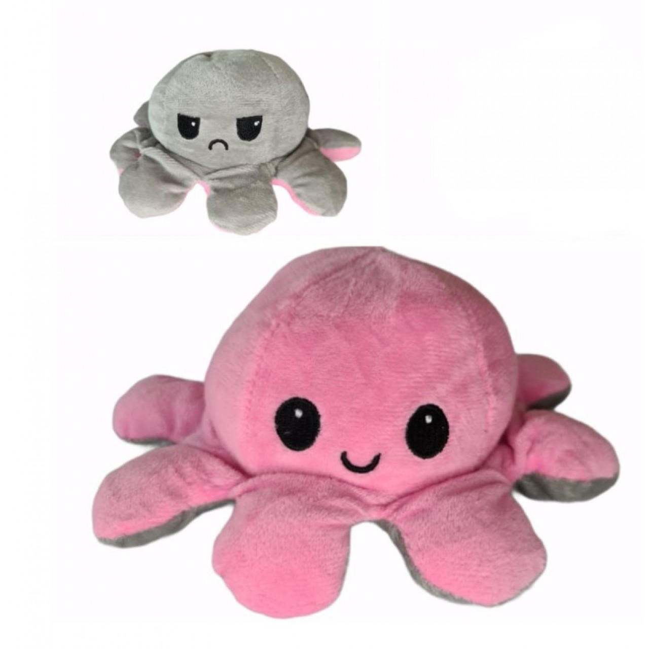 Χταπόδι διπλής όψης λούτρινο emotional reversible octopus plush 12 εκ - 5260 - Γκρι / Ανοιχτό ροζ