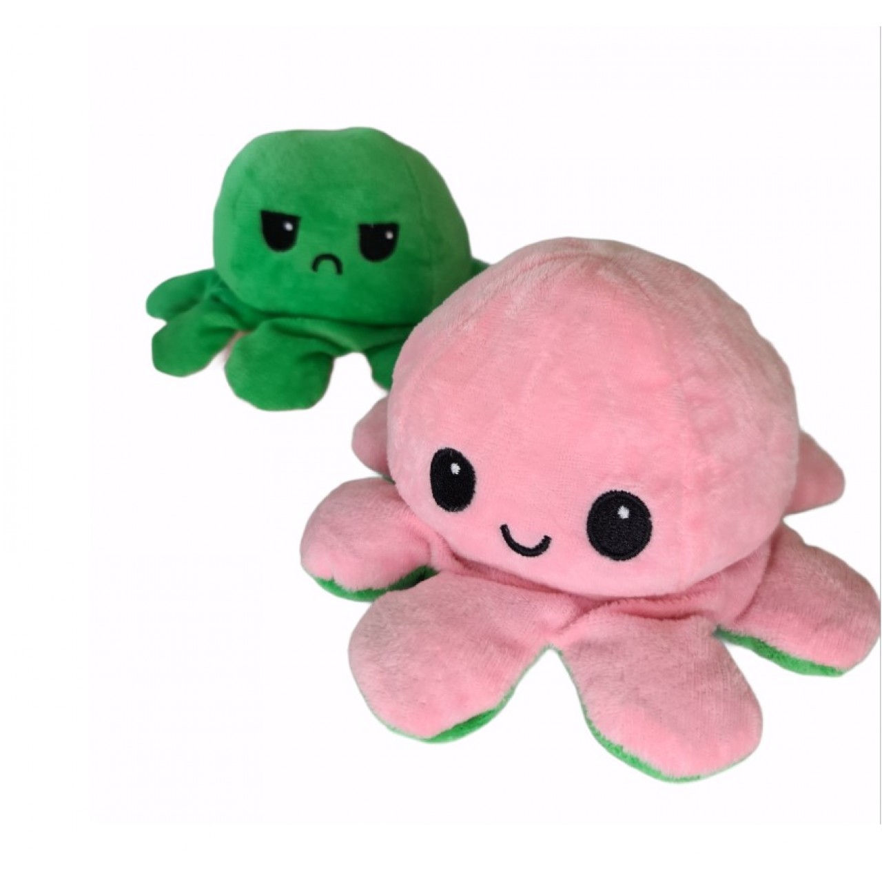 Χταπόδι διπλής όψης λούτρινο emotional reversible octopus plush 12 εκ - 5265 - Πράσινο σκούρο / Ανοιχτό ροζ