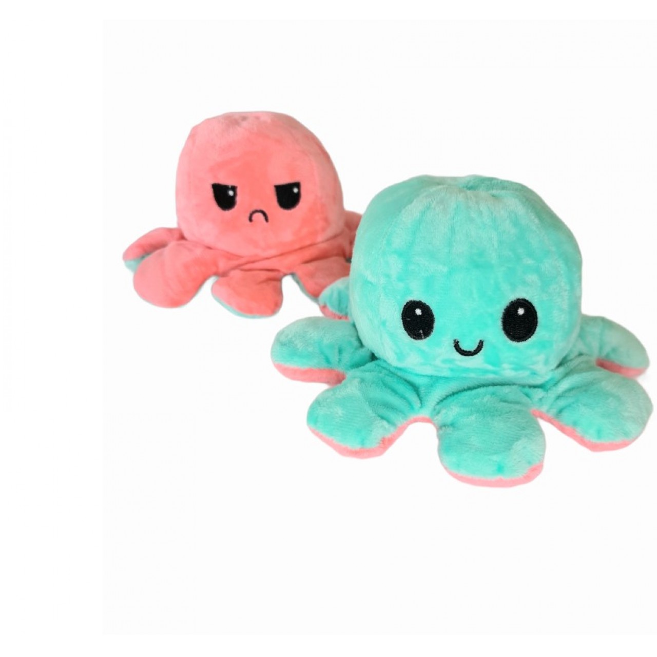 Χταπόδι διπλής όψης λούτρινο emotional reversible octopus plush 12 εκ - 5266 - Βεραμάν σκούρο / Ροζ σκούρο