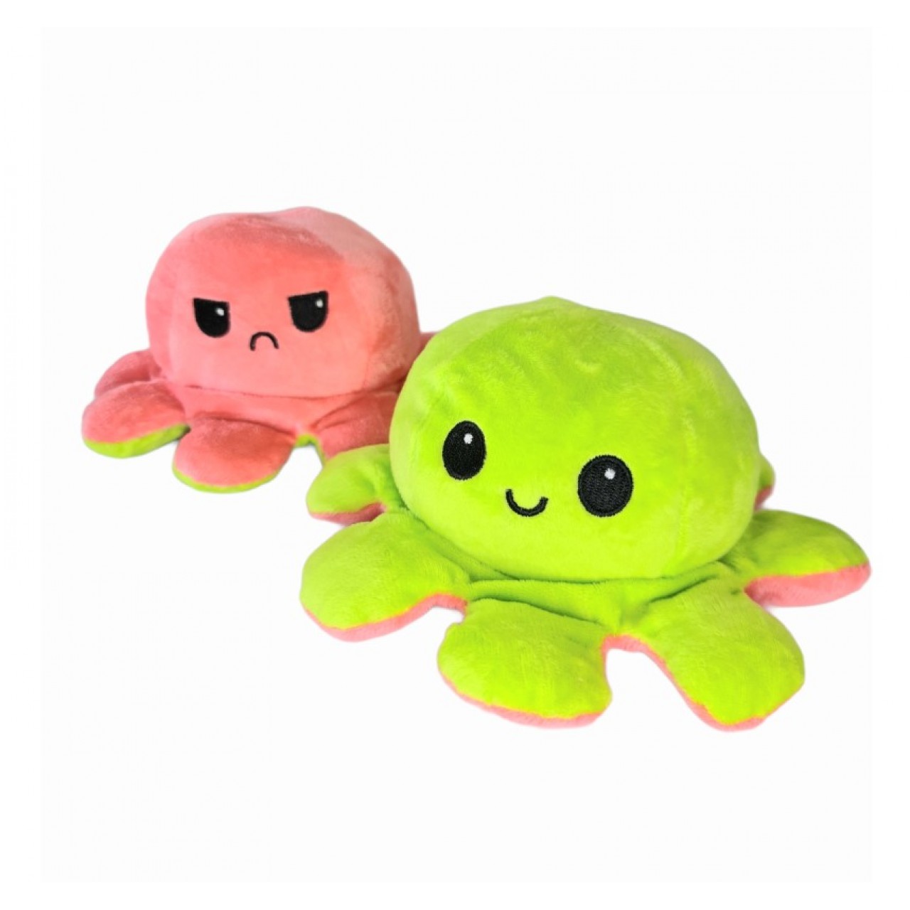 Χταπόδι διπλής όψης λούτρινο emotional reversible octopus plush 12 εκ - 5268 - Πράσινο λαχανί / Ροζ σκούρο