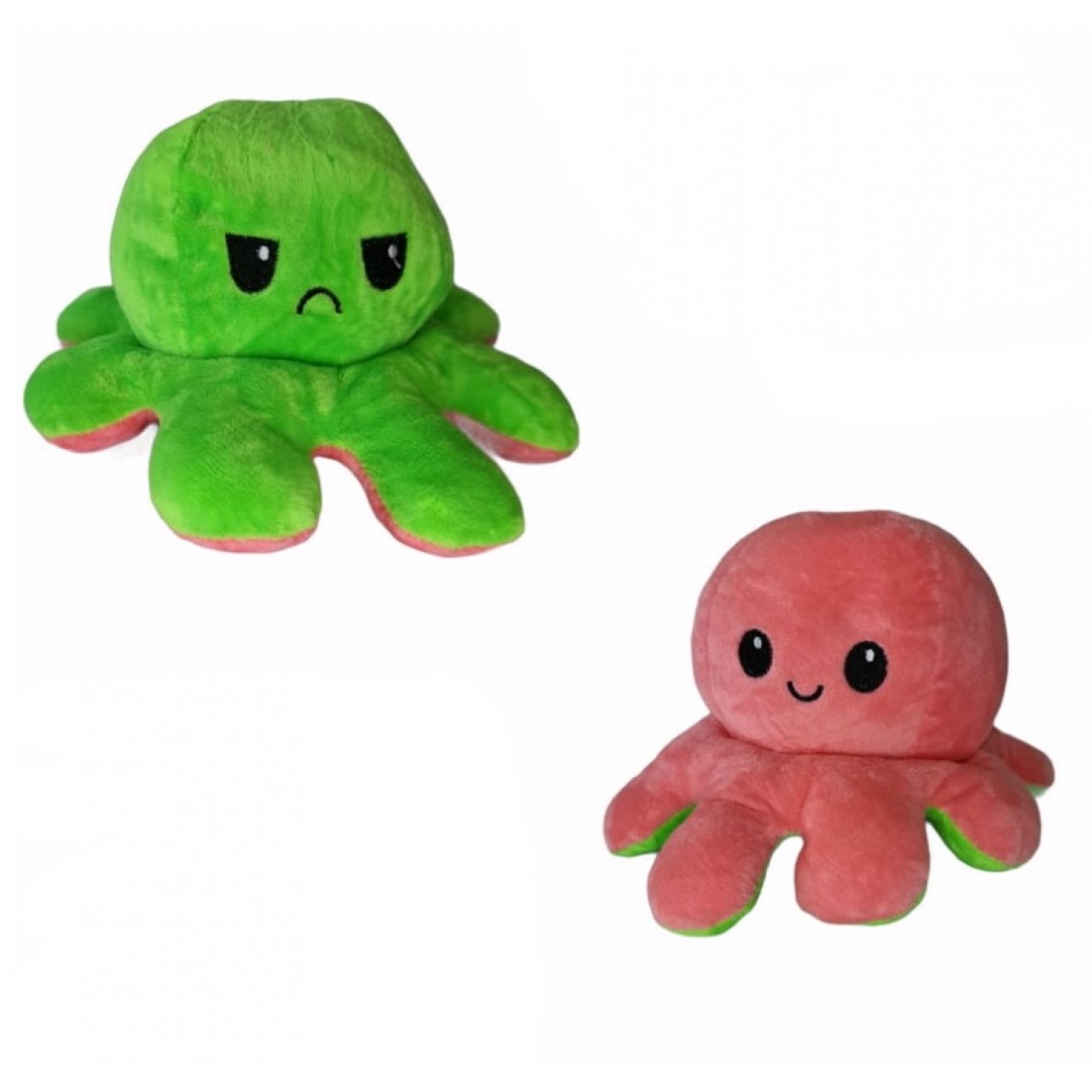 Χταπόδι διπλής όψης λούτρινο emotional reversible octopus plush 20 εκ - 5279 - Πράσινο λαχανί / Ροζ σκούρο