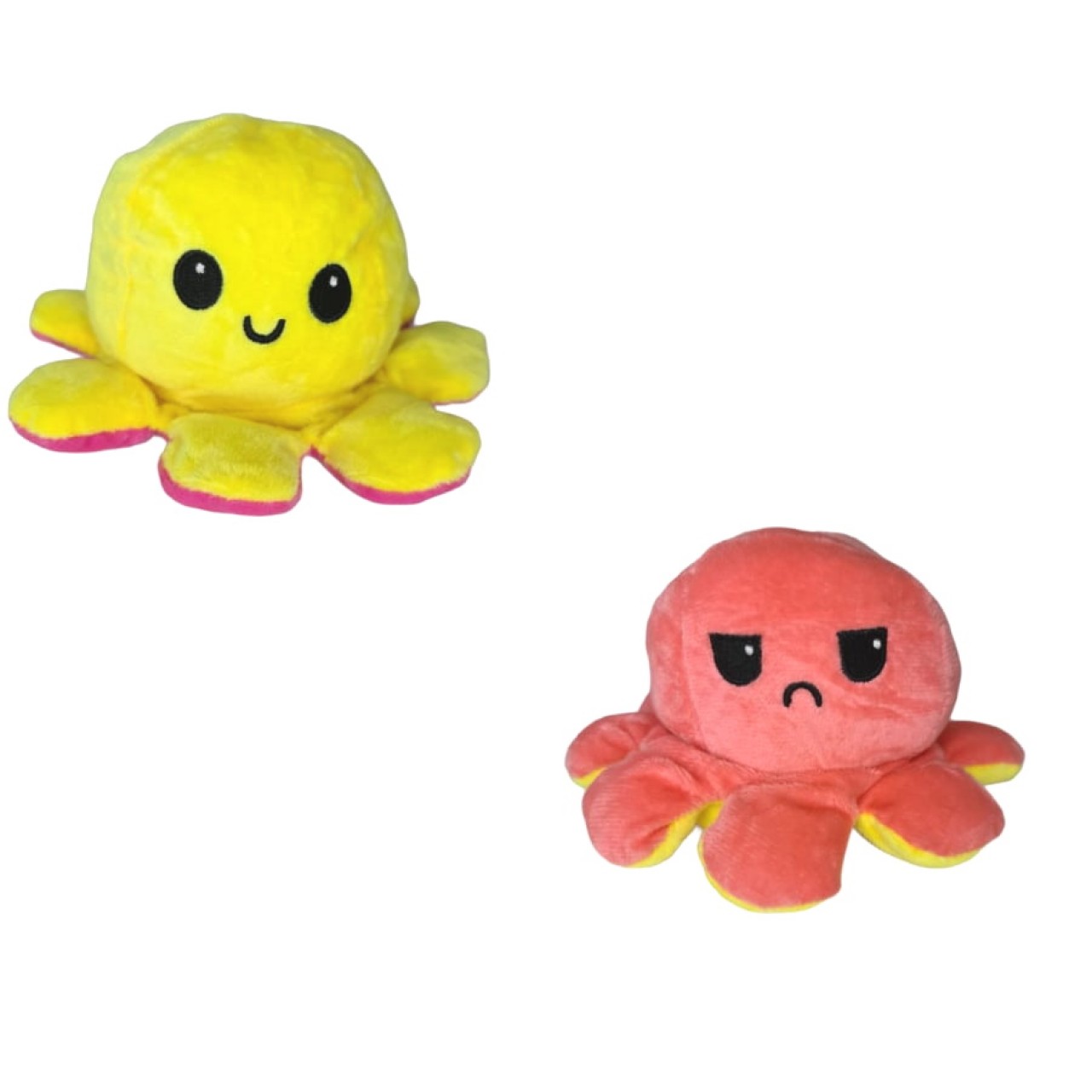 Χταπόδι διπλής όψης λούτρινο emotional reversible octopus plush 12 εκ - 5324 - Κίτρινο / Ροζ σκούρο