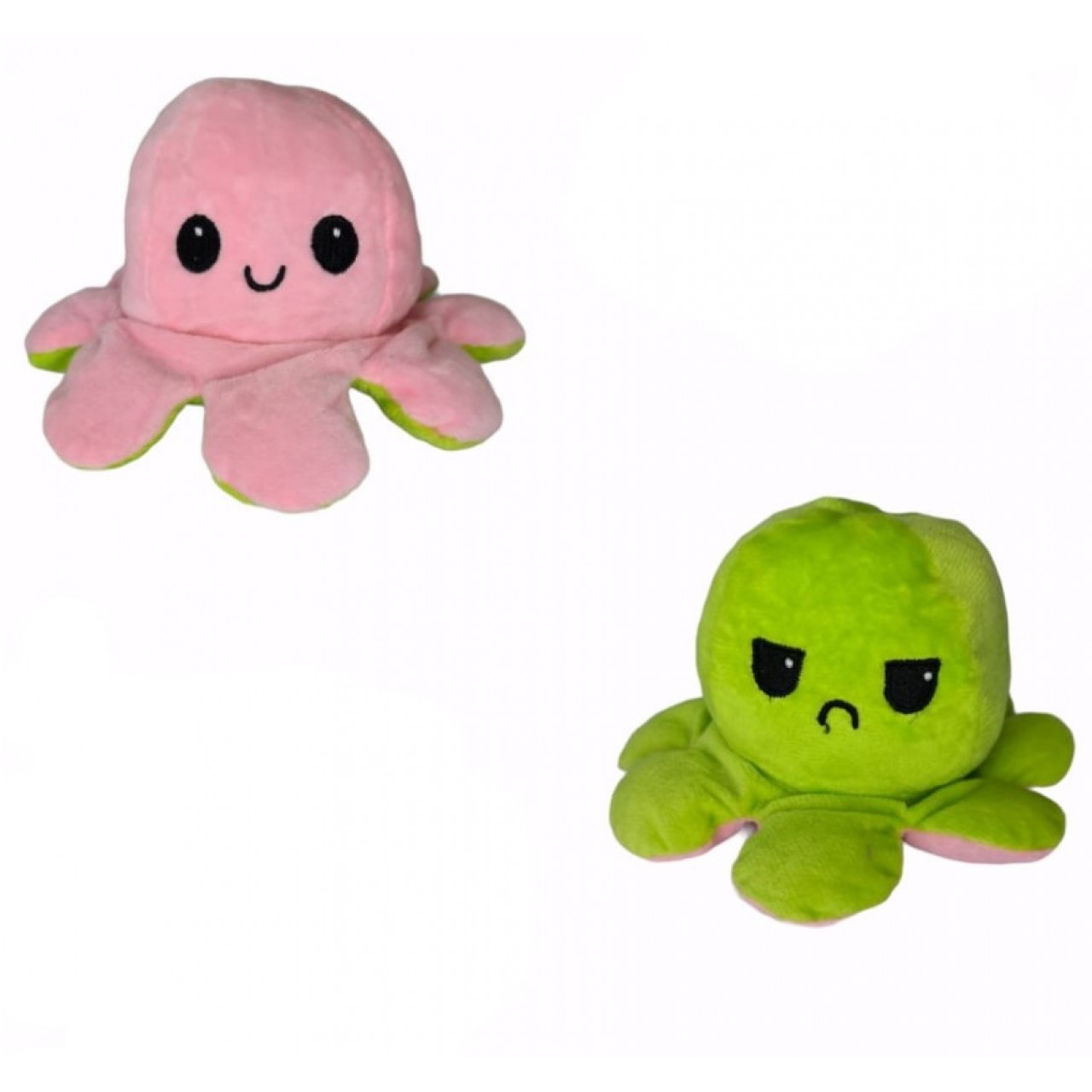 Χταπόδι διπλής όψης λούτρινο emotional reversible octopus plush 12 εκ - 5325 - Πράσινο λαχανί / Ροζ ανοιχτό