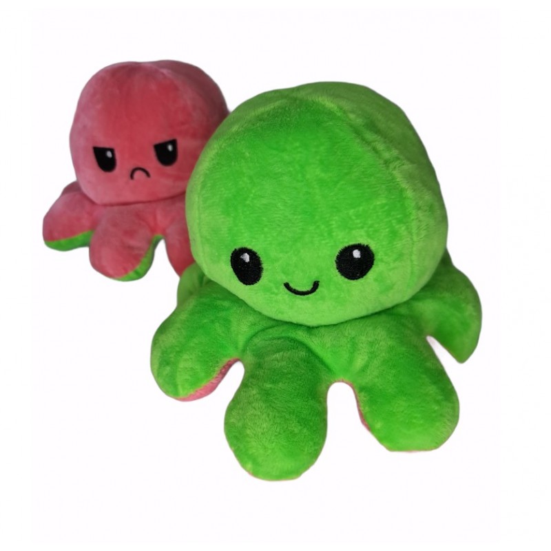 Χταπόδι διπλής όψης λούτρινο emotional reversible octopus plush 20 εκ - 5329 - Πράσινο λαχανί / Ροζ σκούρο