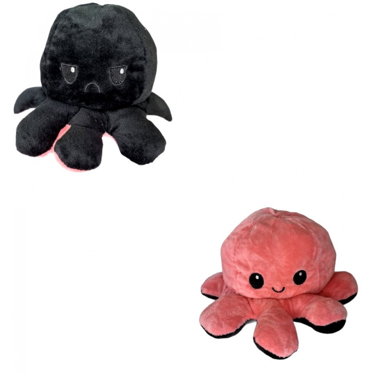 Χταπόδι διπλής όψης λούτρινο emotional reversible octopus plush 20 εκ - 5322 - Μαύρο / Ροζ σκούρο