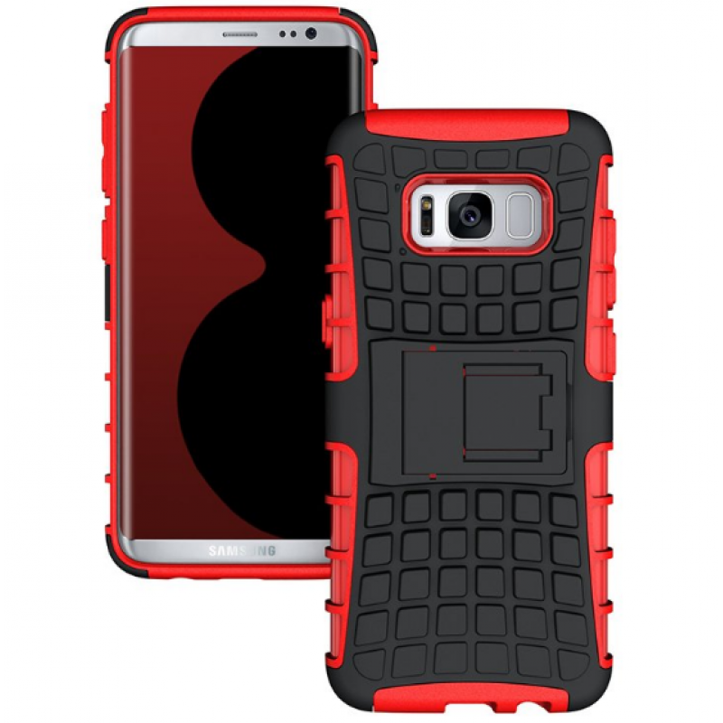 Θήκη Samsung Galaxy S8 (G950) Armor Σιλικόνης TPU με Επένδυση Σκληρή Πλαστική PC Καουτσούκ και σταντ οριζόντιας στήριξης - 3897 - Κόκκινο - OEM