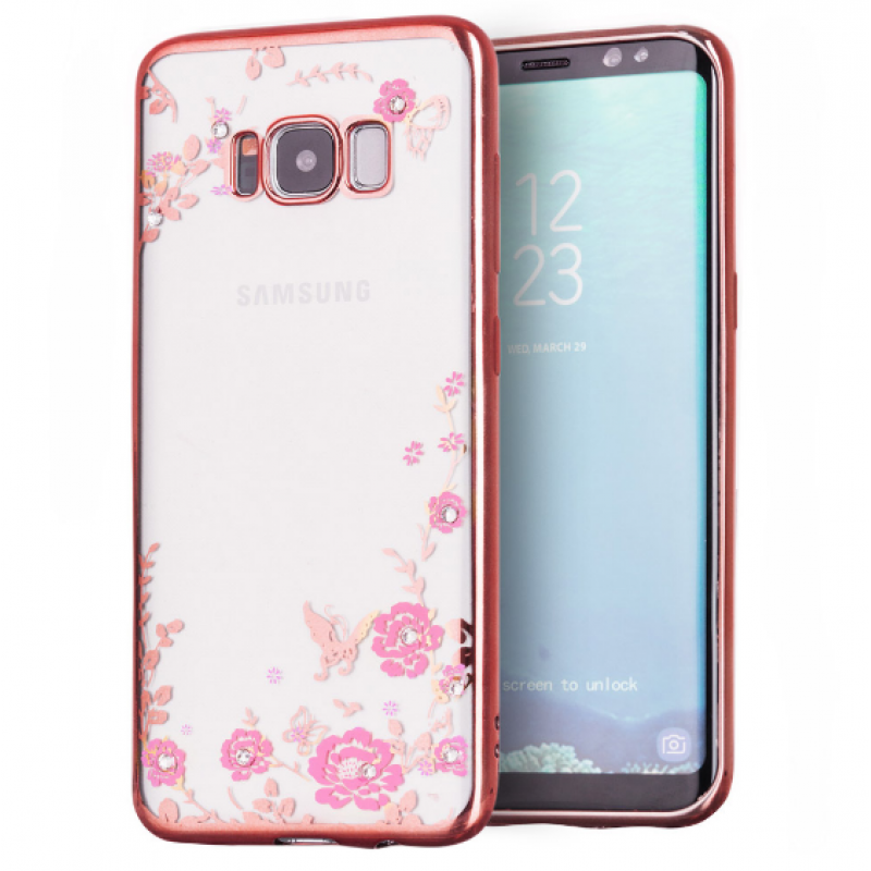Θήκη Samsung Galaxy (G955) S8 Plus Σιλικόνης Bloomy Flower - 3907 - Ροζ - ΟΕΜ