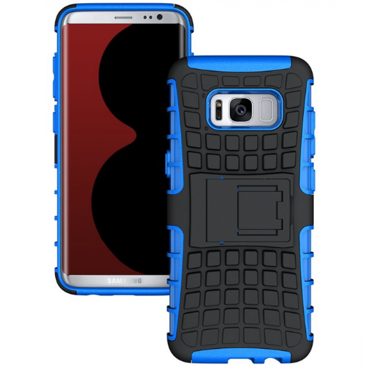 Θήκη Samsung Galaxy (G955) S8 Plus Armor Σιλικόνης TPU με Επένδυση Σκληρή Πλαστική PC Καουτσούκ και σταντ οριζόντιας στήριξης - 3911 - Μπλε - OEM