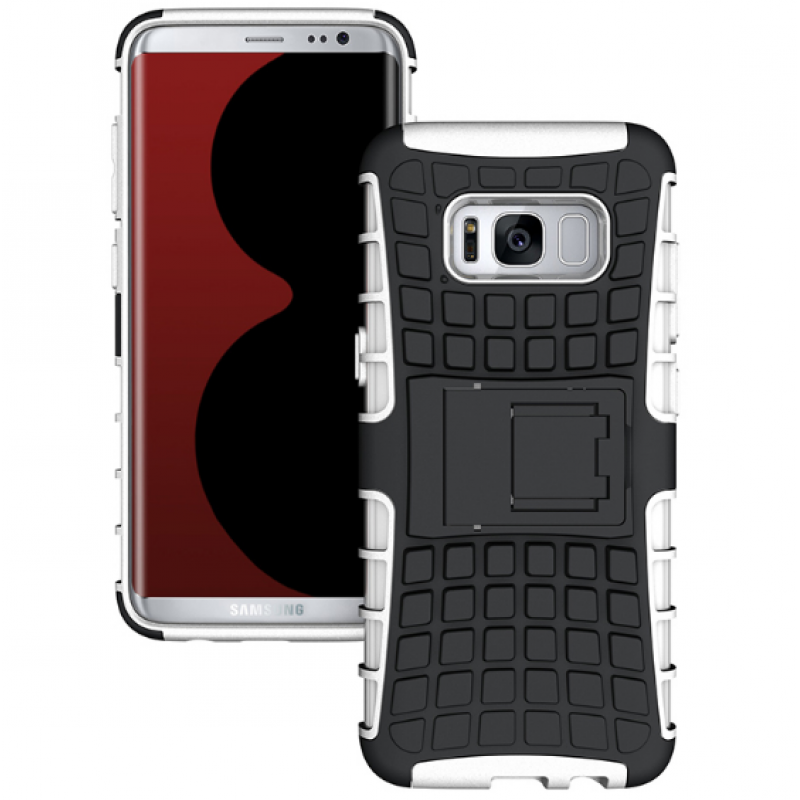 Θήκη Samsung Galaxy (G955) S8 Plus Armor Σιλικόνης TPU με Επένδυση Σκληρή Πλαστική PC Καουτσούκ και σταντ οριζόντιας στήριξης - 3912 - Λευκό - OEM