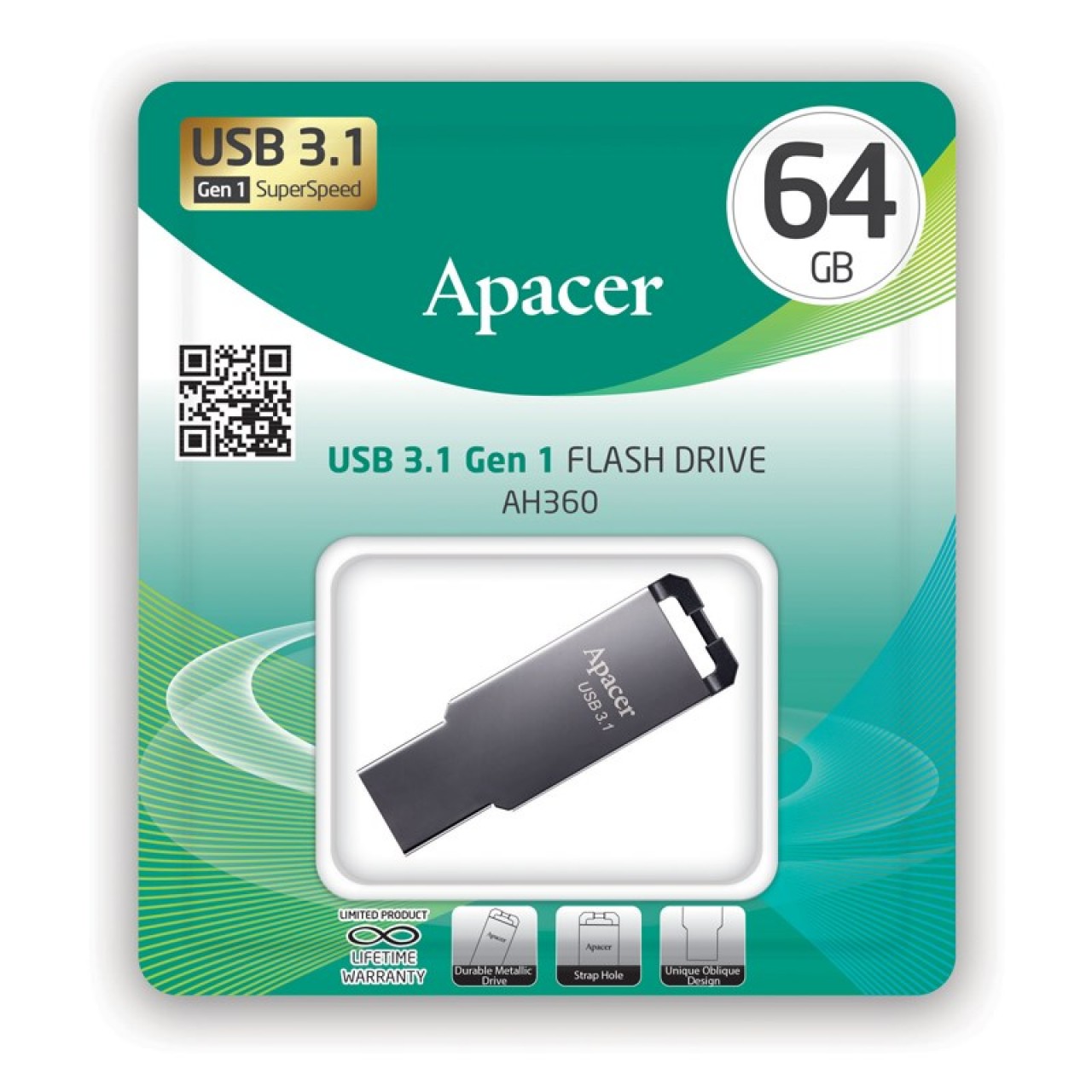 Usb 3.2 Gen1 Flash Drive 64GB Apacer AH360 Ashy RP