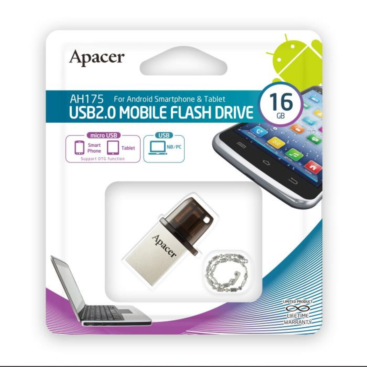 Usb 2.0/Micro Flash Drive 16GB Apacer AH175