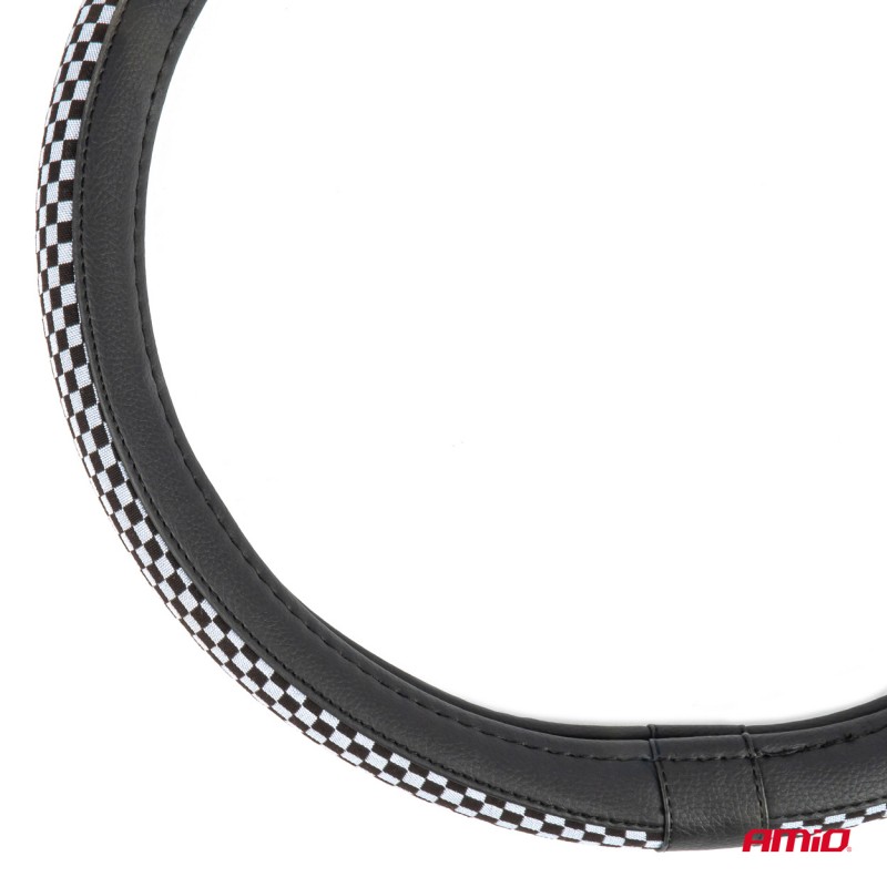 ΚΑΛΥΜΜΑ ΤΙΜΟΝΙΟΥ SWC-60 (M) 37>39cm ΜΑΥΡΟ ΜΕ ΣΧΕΔΙΟ ΑΣΠΡΟΜΑΥΡΗ ΣΚΑΚΙΕΡΑ AMIO - 1 ΤΕΜ.