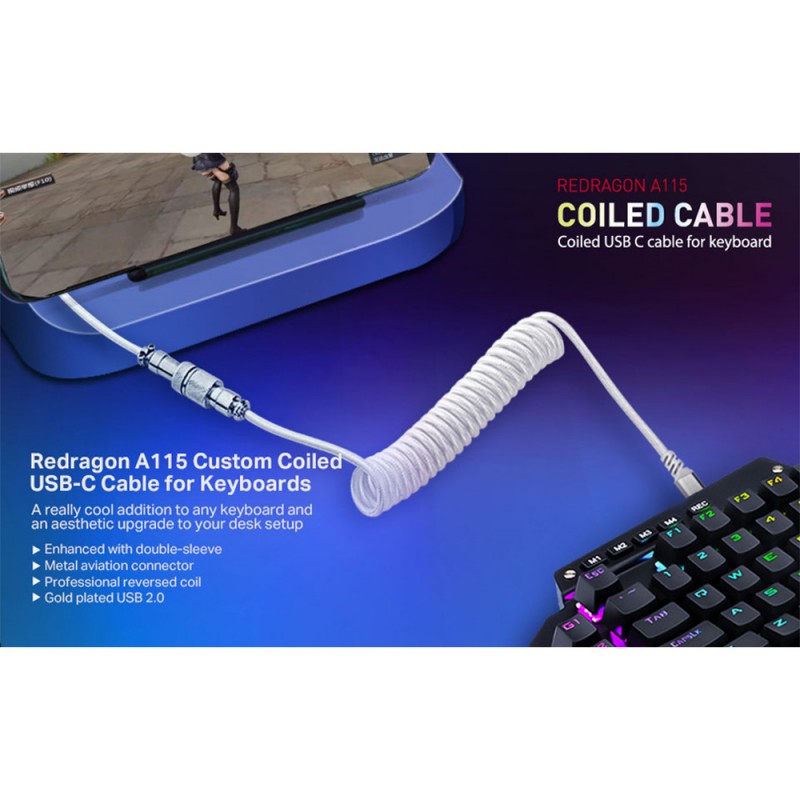 Gaming Αξεσουάρ - Redragon A115W Type C USB Coiled Spring Wire Cable