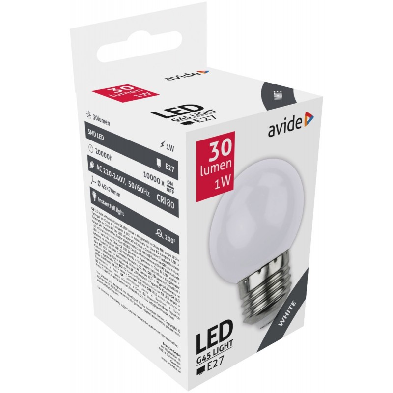 Avide LED Διακοσμητική Λάμπα G45 1W E27 Άσπρο