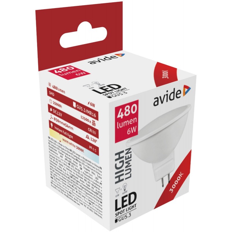Avide LED Σπότ Αλουμίνιο + Πλαστικό 6W GU5.3 12V 120° Θερμό 3000K