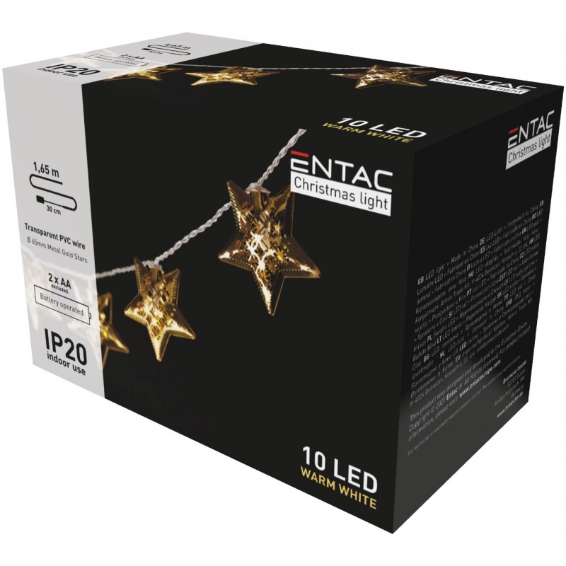 Entac Χριστουγεννιάτικα Εσωτερικά Μεταλλικά Χρυσά Αστέρια 10 LED Θερμό 1,65μ (2xAA Δεν περιλαμβ.)
