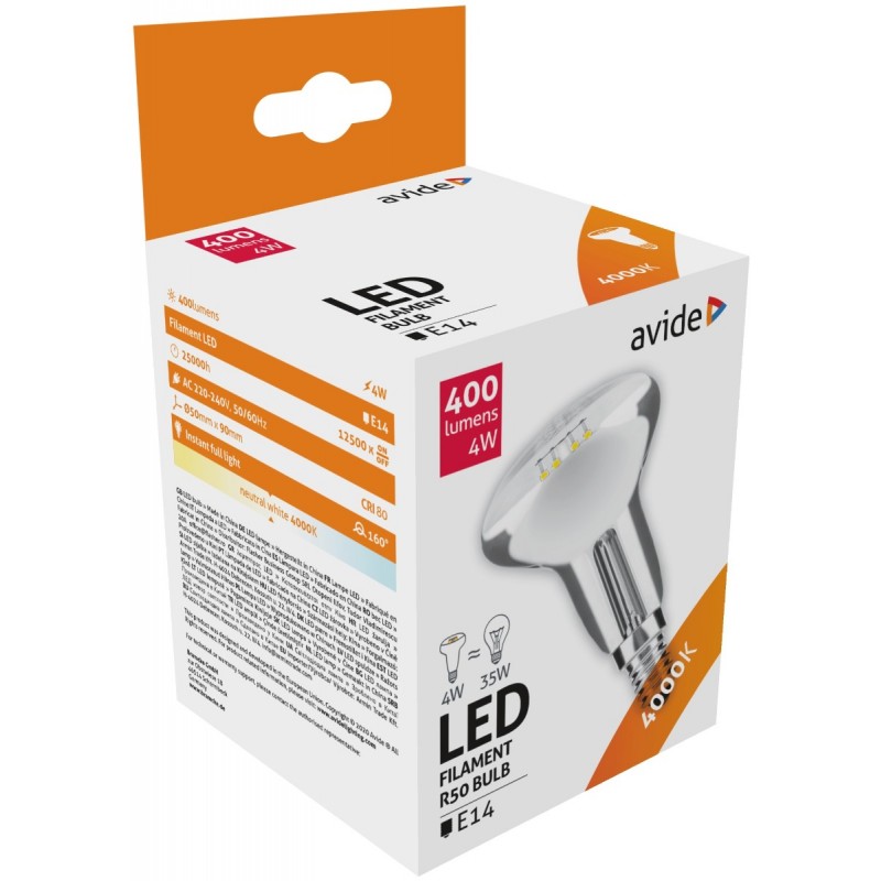 Avide LED Filament R50 4W E14 160° Λευκό 4000K