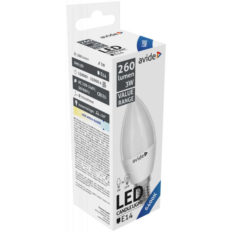 Avide LED Κερί 3W E14 Ψυχρό 6400K Value