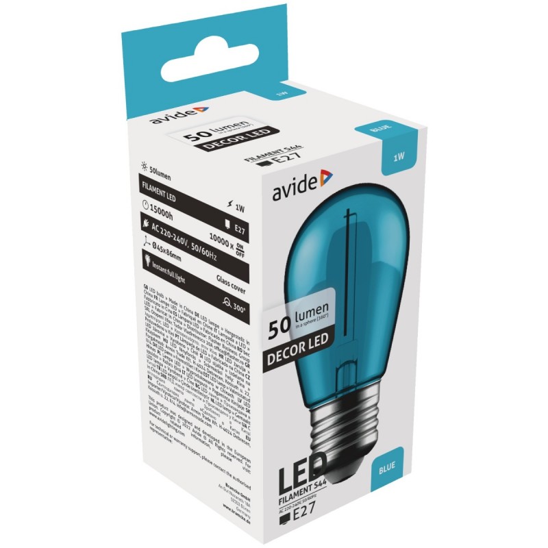 Avide LED Διακοσμητική Λάμπα Filament 1W E27 Μπλέ