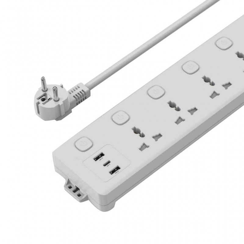 XO WL19 (EU) Πολύπριζο 5 Θέσεων με USB-A + 1USB-C και Ανεξάρτητους Διακόπτες