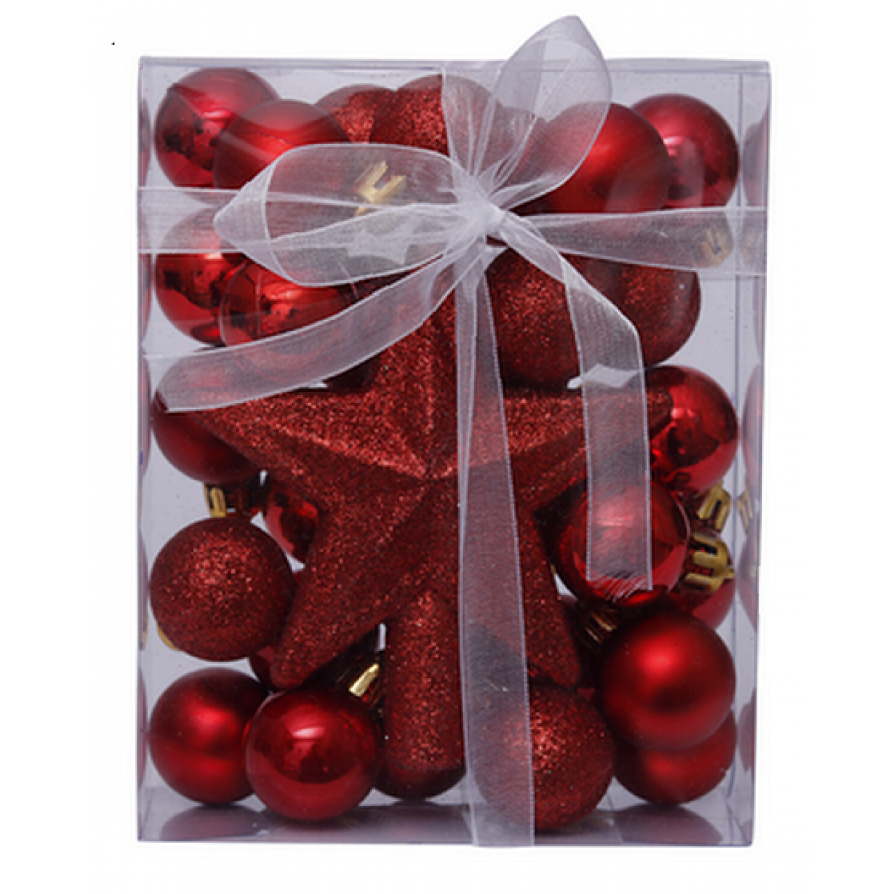 Artezan Χριστουγεννιάτικες Μπάλες 3cm Full Set Κόκκινο + Αστέρι Κορυφής Δέντρου 30pcs/box
