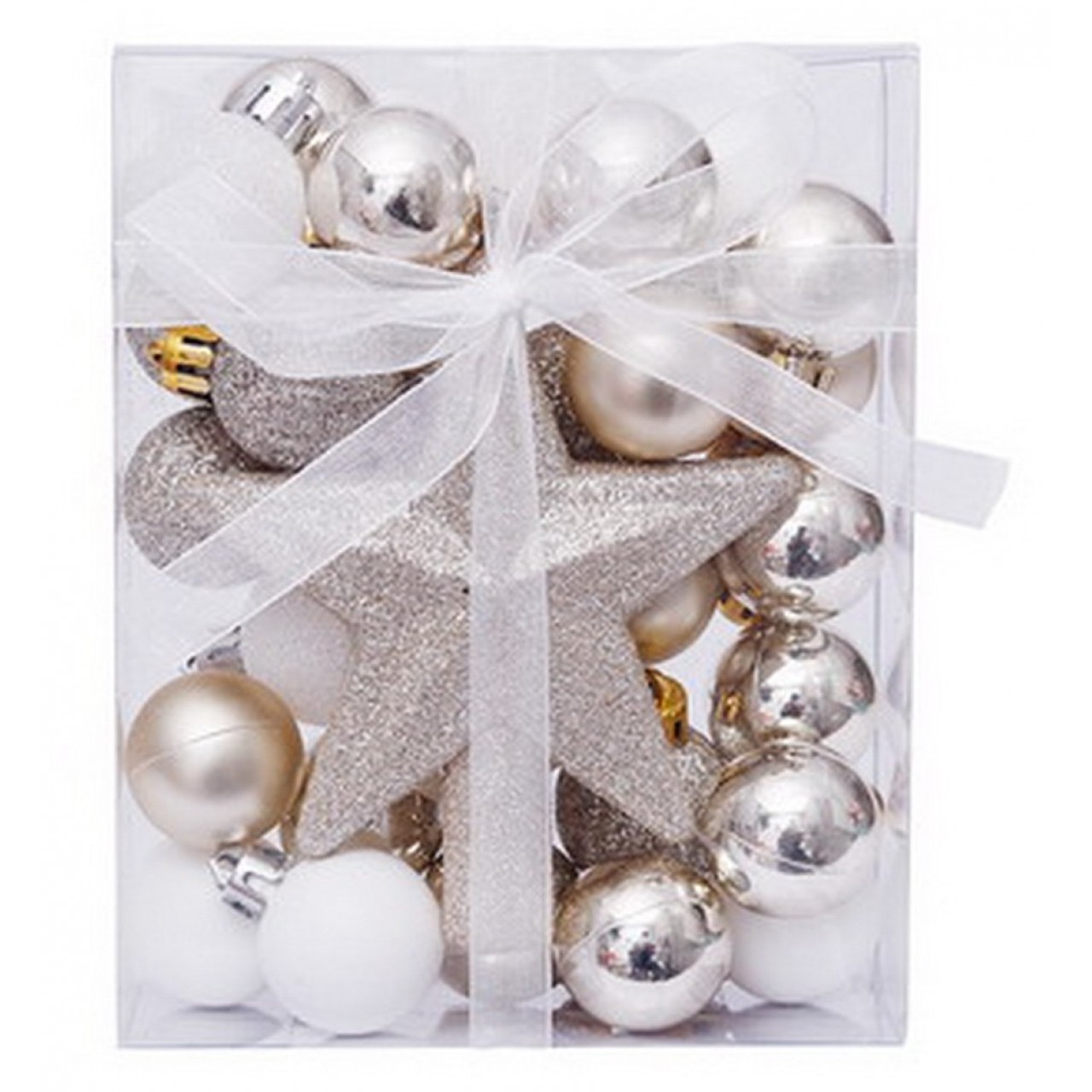 Artezan Χριστουγεννιάτικες Μπάλες 3cm Full Set Χρυσό Άσπρο + Αστέρι Κορυφής Δέντρου  30τμχ/κουτί